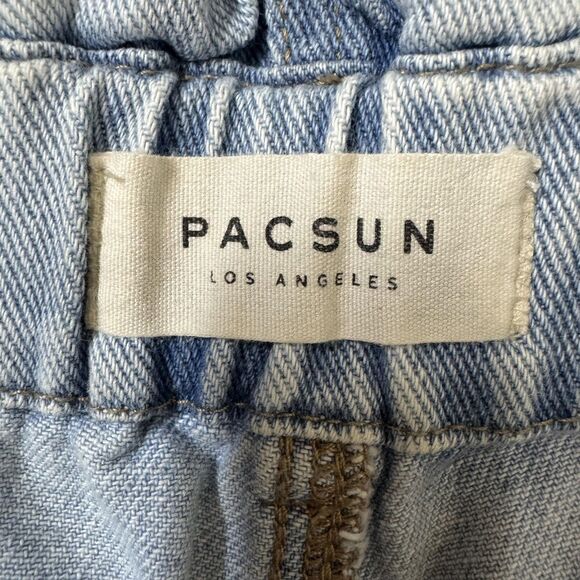 PacSun Shorts Womens 23 Light Wash Denim Mom Short High Rise Paperbag Waist - Picture 5 of 12